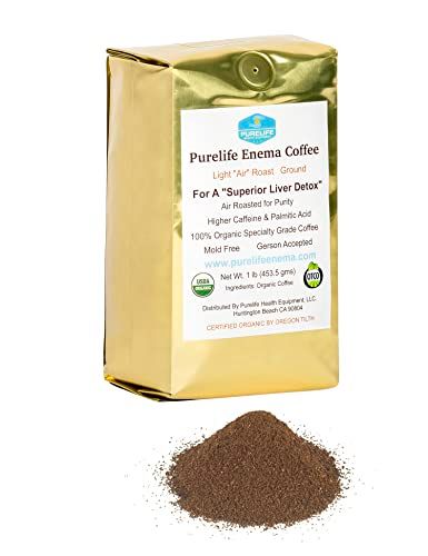 Purelife Enema Coffee - Organic - Light Air Roast - Ground - Lab Tested -Mold &amp; Mycotoxin Free -1 Lb - Gerson Accepted