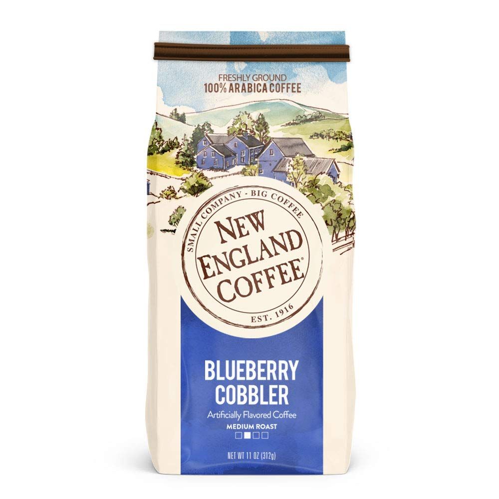 New England Coffee Blueberry Cobbler Medium Roast Ground Coffee, 11oz Bag (Pack of 3)