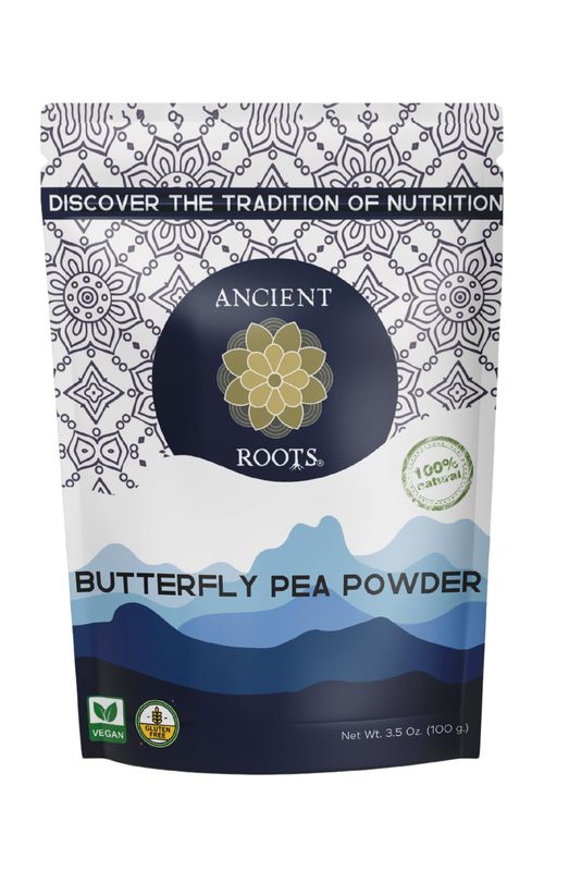 Ancient Roots Blue Butterfly Pea Powder - Natural Food Coloring Powder, Baking Powder, Flavoring Powder, Filled with Antioxidants, Blue Tea, Easy to Mix Smoothie Powder - 25 Servings (3.5 ounces)