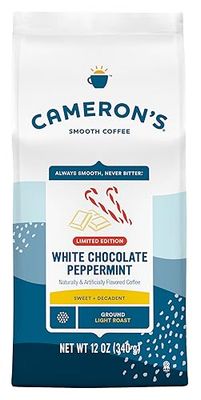 Cameron&#39;s Coffee Holiday Roasted Ground Coffee Bag, Flavored, White Chocolate Peppermint, 12 Oz
