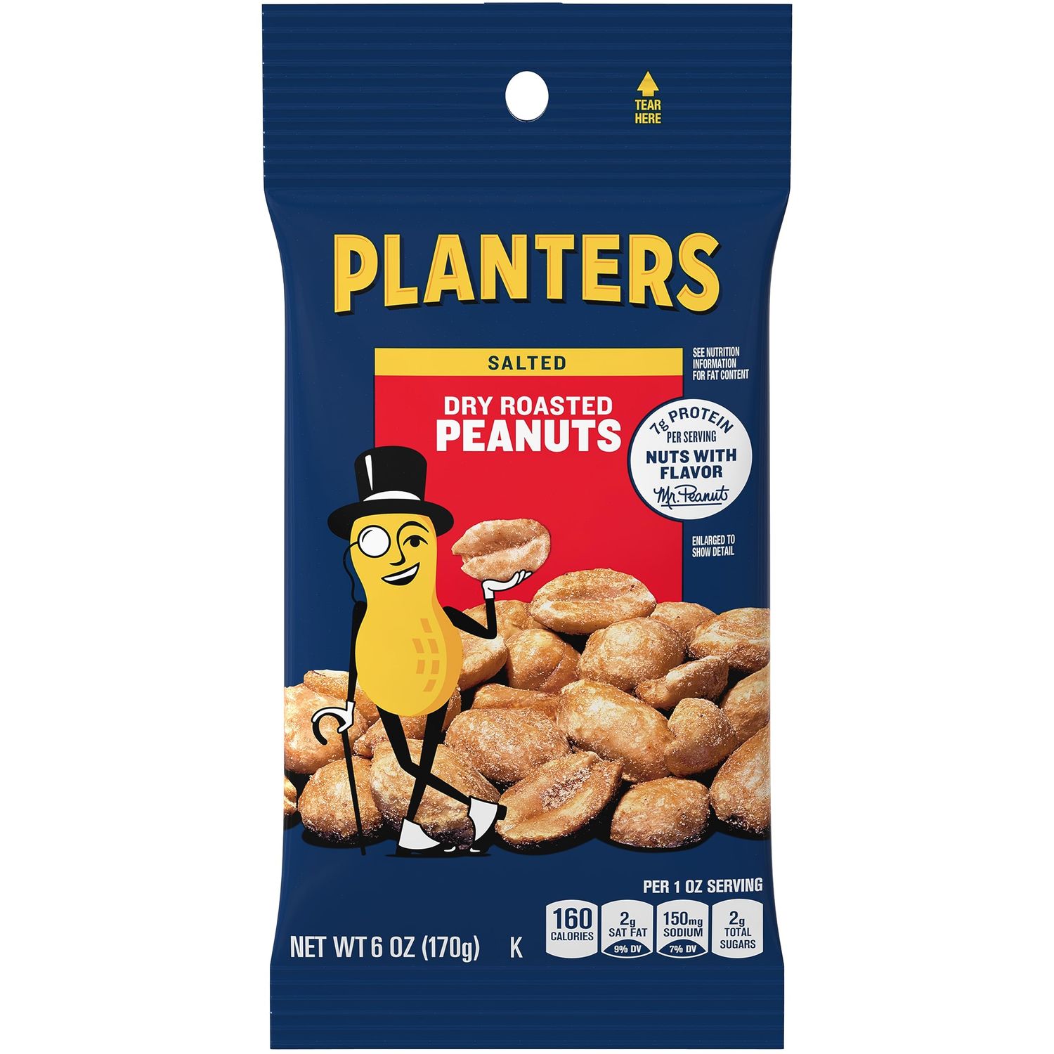 Planters Dry Roasted Peanuts, 6 oz Bag (Pack of 12)