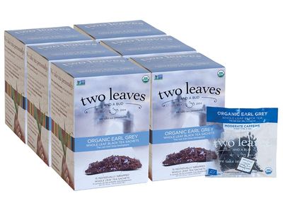 Two Leaves and a Bud Organic Earl Grey Tea Bags, Whole Leaf Caffeinated Black Tea in Compostable Sachets, Caffeinated Black Tea Flavored with Bergamot, Add Milk and Sugar, 15 Count (Pack of 6)