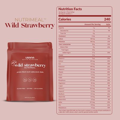 USANA Nutrimeal Meal Replacement Shake - Wild Strawberry - NON-GMO - Gluten Free - Low Glycemic - 540 Grams - 9 Servings