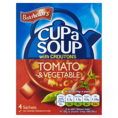 Original Batchelors Cup a Soup Tomato Vegetables with Croutons Imported From The UK England Creamy Tomato Vegetable Soup Chunky Vegetable Rich Tomato Taste Topped Off With Crunchy Croutons
