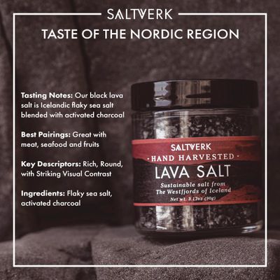 Saltverk Lava Sea Salt - 3.17 Ounces Jar - Hand Harvested Gourmet - Sustainably Made