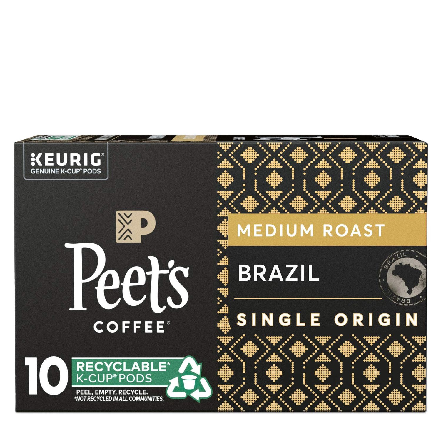 Peets Coffee Brazil Minas Naturais K-Cup Coffee Pods for Keurig Brewers, Medium Roast, 10 Pods