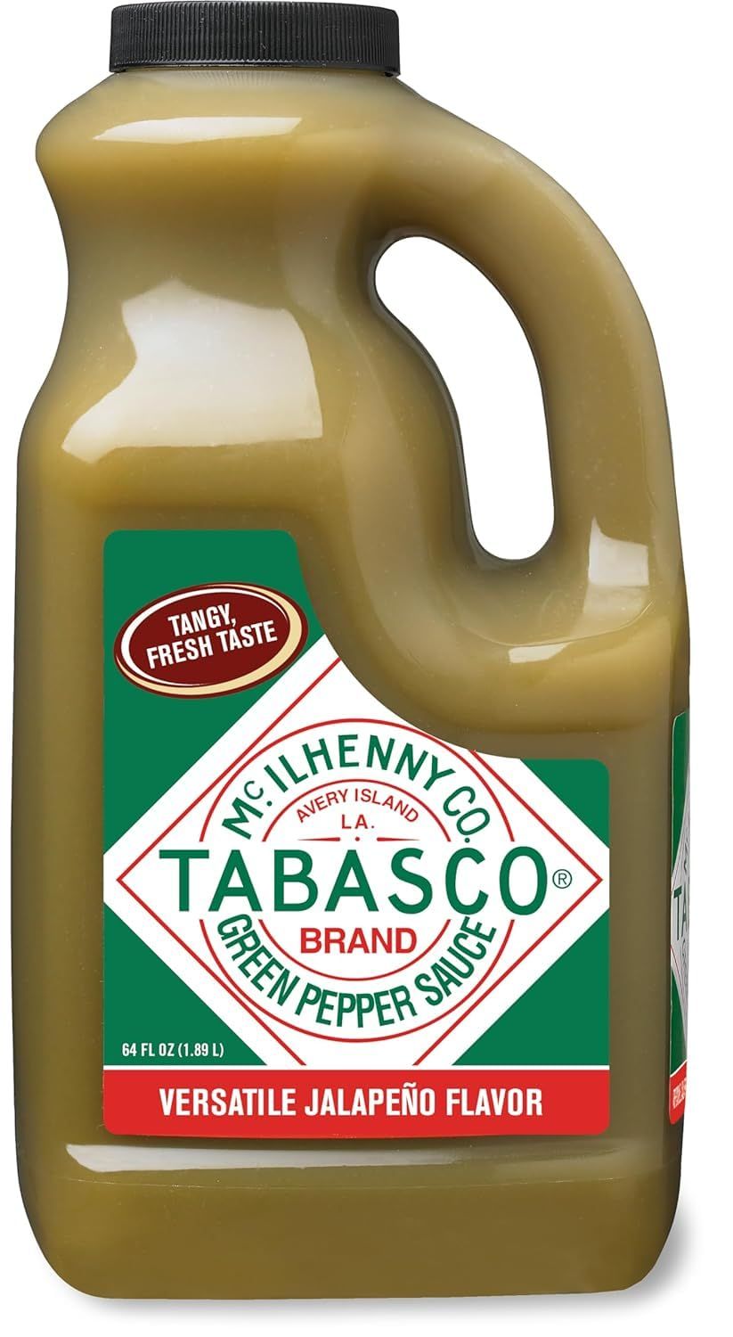 TABASCO Brand Green Jalapeno Pepper Sauce, Mild Hot Sauce, Bulk Plastic Jug, Balanced Jalapeno Sauce, Perfect for Large Recipes, Great on Mexican Dishes &amp; More, 64 Fl Oz (Pack of 1)