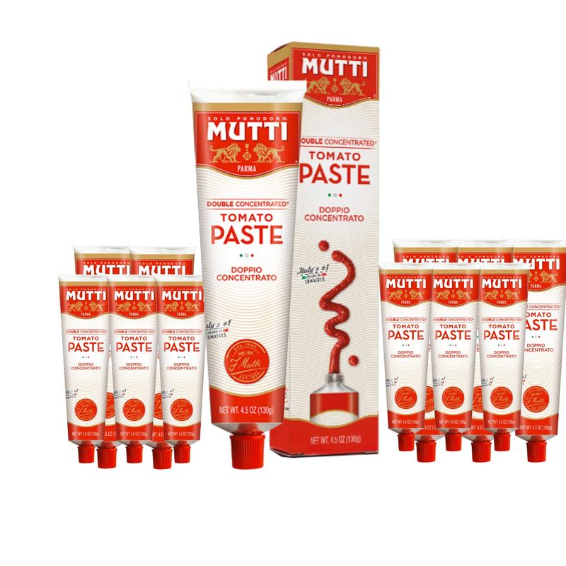 Mutti Double Concentrated Tomato Paste (Doppio Concentrato), 4.5 oz. Tube | 12 Pack | Italys #1 Brand of Tomatoes | Tube Tomato Paste | Vegan Friendly &amp; Gluten Free | No Additives orPreservatives