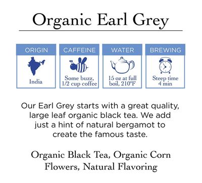 Two Leaves and a Bud Organic Earl Grey Tea Bags, Whole Leaf Caffeinated Black Tea in Compostable Sachets, Caffeinated Black Tea Flavored with Bergamot, Add Milk and Sugar, 15 Count (Pack of 6)