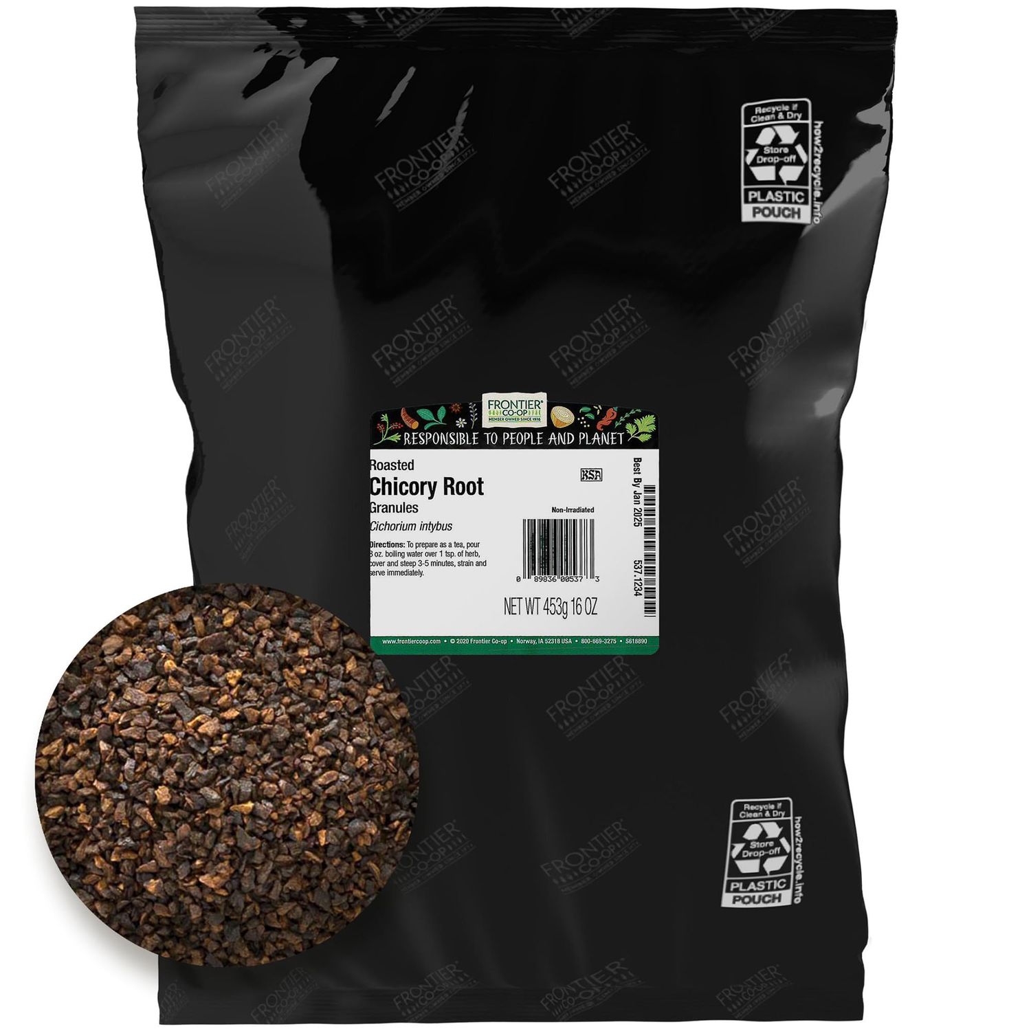Frontier Co-op Roasted Chicory Root Granules 1lb - Chicory Root Coffee Substitute Alternative