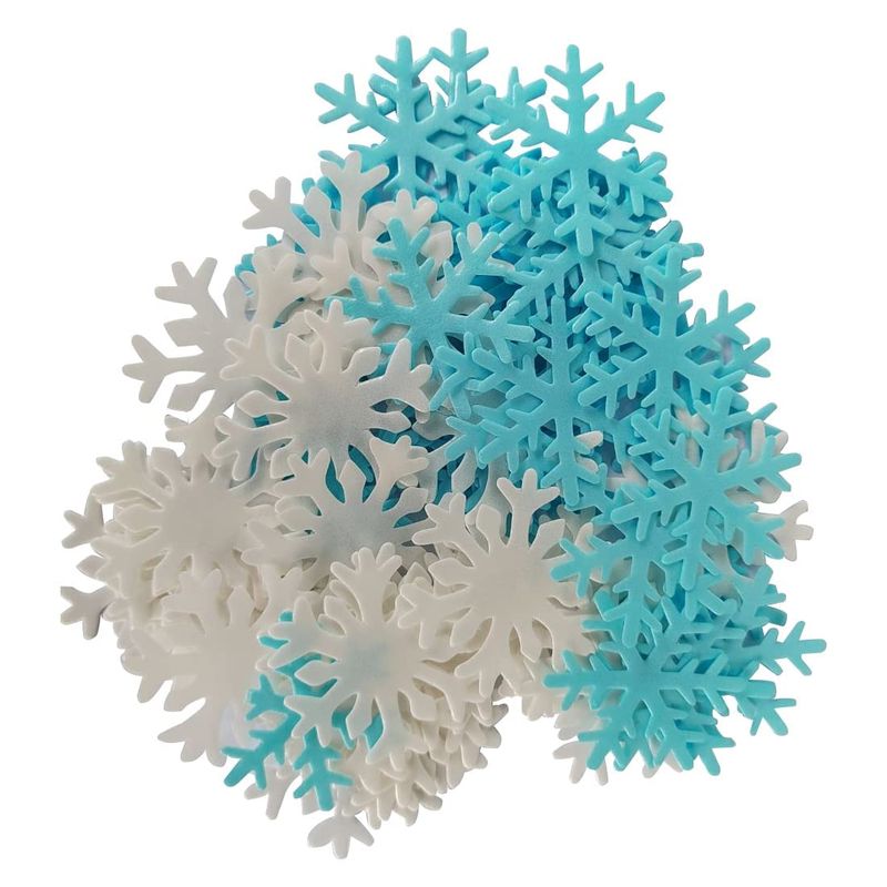 Sentovac 50pcs Edible Cake Cupcake Toppers Snowflakes Cake Decorations | 2 Colors (25pcs White and 25pcs Blue) Birthday Party Supplies