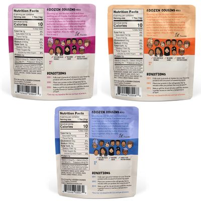 A Dozen Cousins Entre Seasoning Sauce - Coat and Cook, for Chicken Seasoning, BBQ, Protein, Marinade &amp; More - 6 Count Variety Pack - Jamaican Jerk, Peruvian Pollo, Mexican Pollo Asado