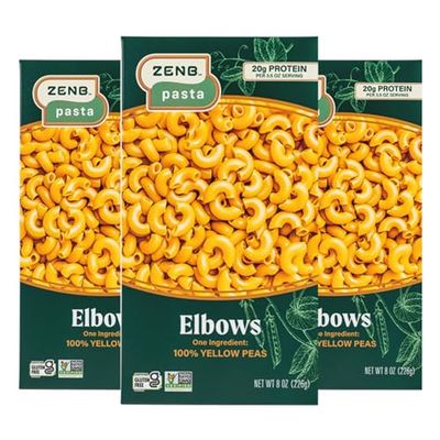 ZENB Plant Based Elbow Pasta - Made From 100% Yellow Peas, Gluten Free, Non-GMO &amp; Vegan, 20g of Protein &amp; 12g of Fiber In Every Serving - (Pack of 3)