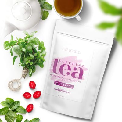 SLEEPING TEA - 30 Tea Bags, Tea for Sweet Dreams, Stress Relief and Relax, Calm Your Nerves &amp; Enjoy Healthy Deep Sleep, 100% Natural Tea for Adults and Kids, Melissa, Chamomile