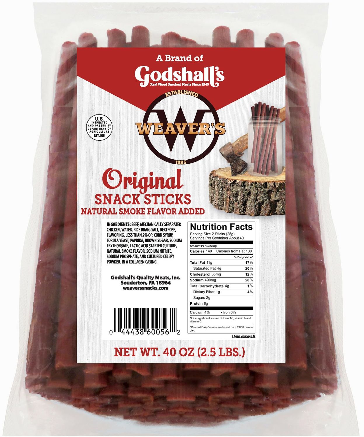 Weavers Original Snack Sticks (80 mild flavored 7 beef and chicken snack sticks per 40oz bag)