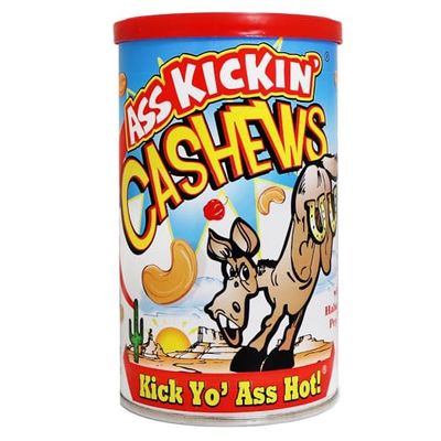 ASSKICKIN&#39; Roasted Hot &amp; Spicy Cashews - Habanero Flavored Spicy Nuts - 6oz. Resealable Can - Perfect Spicy Snacks for Adults