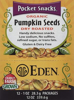 Eden Foods Pocket Snacks, Organic Pumpkin Seeds, Dry Roasted, 12 Packages, 1 oz (28.3 g) Each