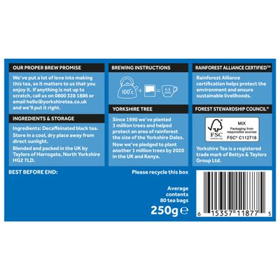 Yorkshire Tea Decaffeinated Tea Bags 250 g (Pack of 5)