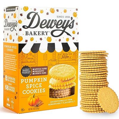 Dewey&#39;s Bakery Pumpkin Spice Moravian Style Thin Cookies | Seasonal Flavor | No Artificial Flavors, Synthetic Colors or Preservatives | Baked in Small Batches | 9oz (Pack of 1)