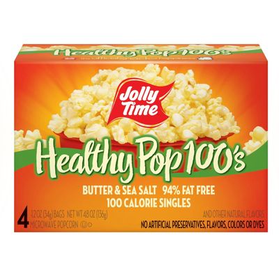 Jolly Time T Healthy Pop Microwave Popcorn, Low Fat Gluten Free Non-GMO (Healthy Pop 100&#39;s - Butter &amp; Sea Salt, 1.2 Ounce (Pack of 4))