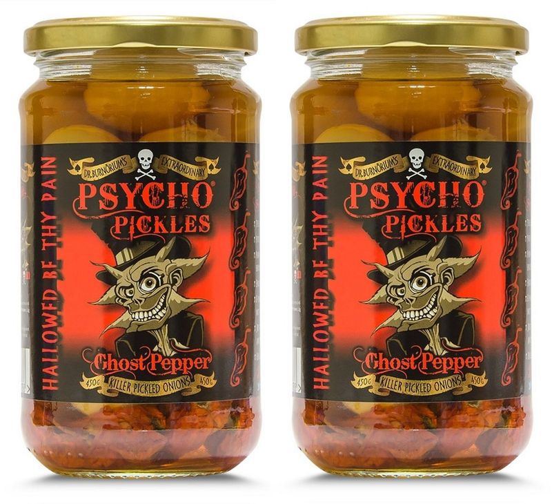 Set Of 2 Psycho Onions Ghost Pepper Naga Pickled Onions 450g Jar
