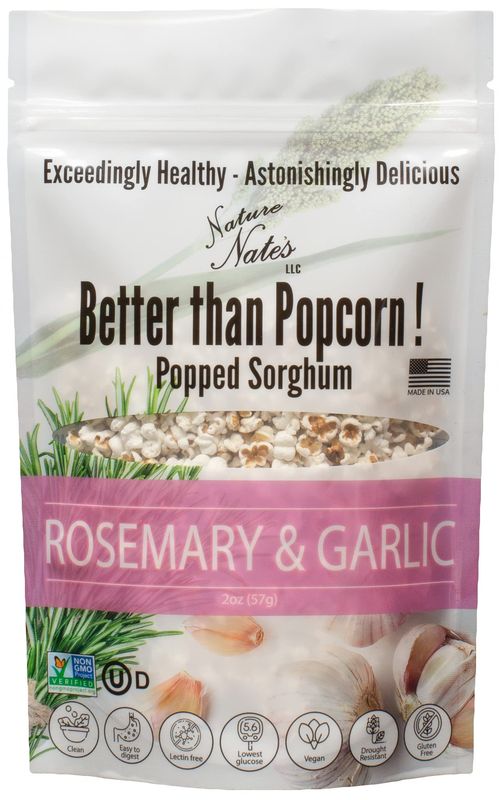 Nature Nates Popped Sorghum, Rosemary &amp; Garlic - Organic, Keto &amp; Gluten Free, Healthy Snacks, Better Than Popcorn, Made in USA - 2 Ounce (Pack of 6)