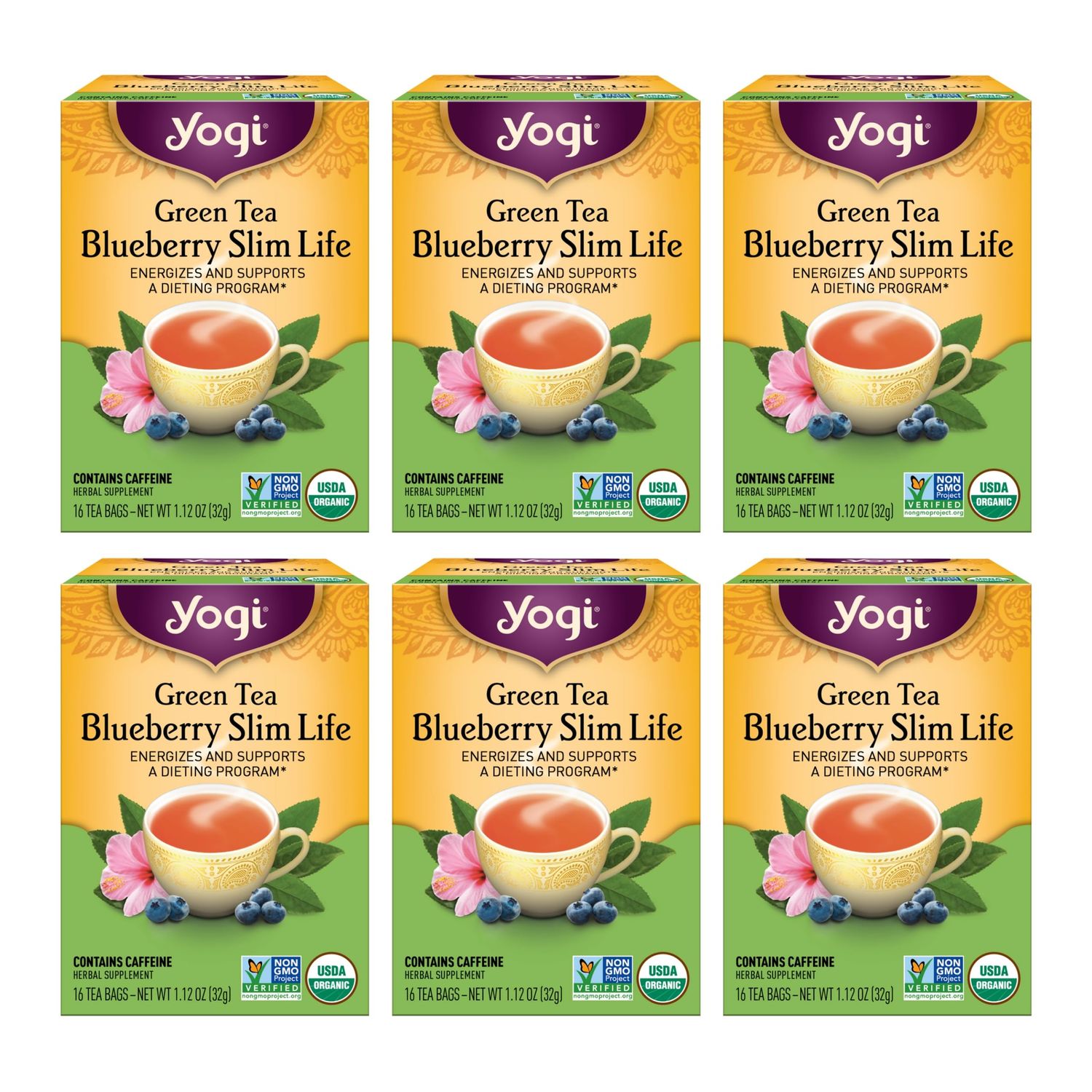 Yogi Tea - Green Tea Blueberry Slim Life (6 Pack) - Contains Caffeine - 96 Organic Tea Bags