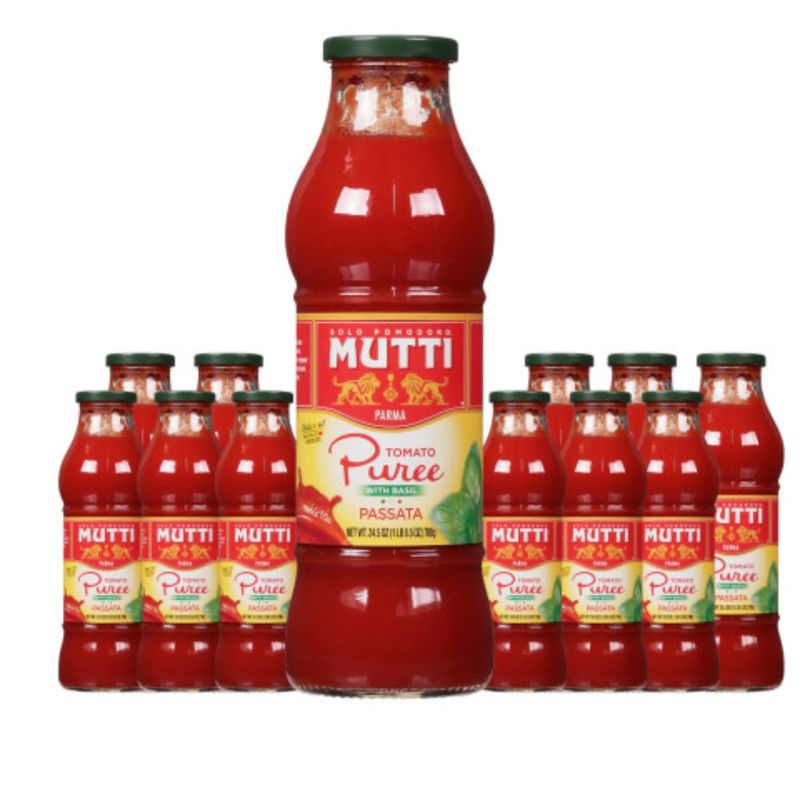 Mutti Tomato Puree with Basil (Passata con Basilico), 24.5 oz. | 12 Pack | Italys #1 Brand of Tomatoes | Fresh Taste | Vegan Friendly &amp; Gluten Free | No Additives orPreservatives