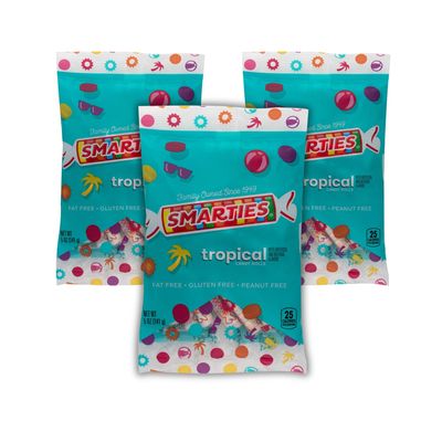 Smarties Candy Rolls Gluten Free &amp; Vegan Tropical Flavor Allergen Free &amp; Delicious Snacking Candy Wafers Halloween Treat - 5 oz 18 Rolls bag (Pack of 3)
