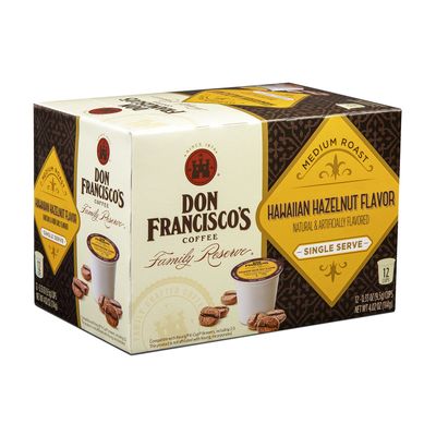 Don Francisco&#39;s Hawaiian Hazelnut, Premium 100% Arabica, Flavored Coffee, Medium Roast, Single-Serve Pods, Family Reserve, 12-Count (Pack of 6, 72 Total)