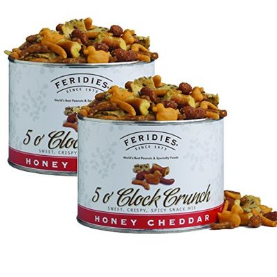 FERIDIES Honey Cheddar 5 O&#39;Clock Crunch Snack Mix - 14oz Vacuum Sealed Tins (Pack of 2)