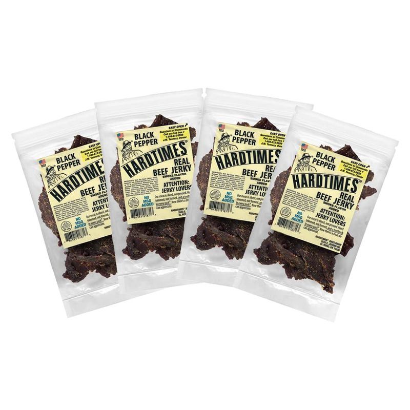 Hardtimes Handcrafted Beef Jerky - Black Pepper Flavor - 4 Pack of 4 oz. Bags