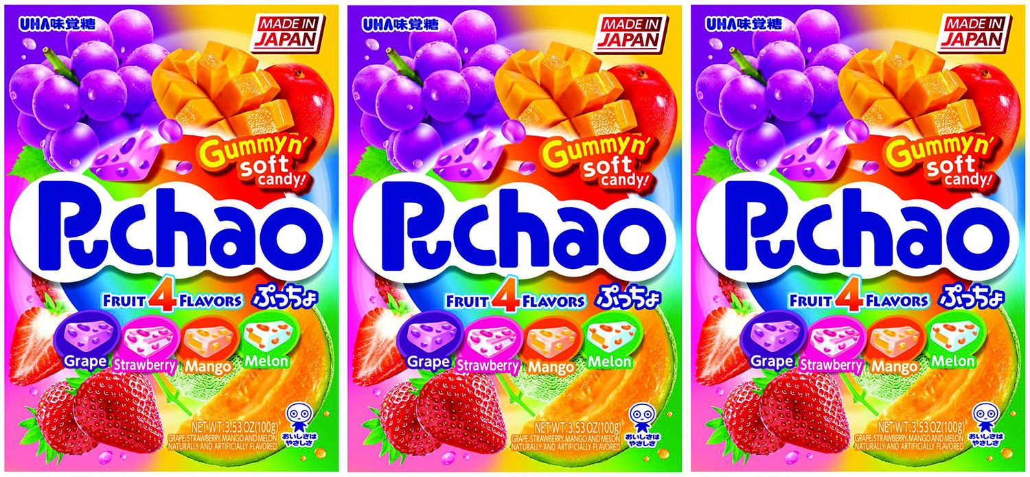 Puchao Gummy n&#39; Soft Candy, 4 Fruits Flavors, 3.53 Ounces, Pack of 3