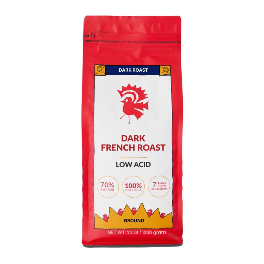 Puroast Low Acid Coffee Ground | French Roast Ground | Dark Roast | High Antioxidants &amp; High pH |No Bitter Aftertaste | Reduced Heartburn &amp; GERD | Suitable for Cold Brew - 2.2 LB