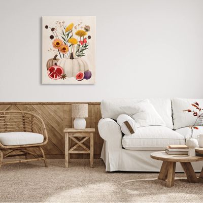 Stupell Industries Autumn Harvest Arrangement Pumpkin Pomegranate Fig Fruits Canvas Wall Art, 30 x 40, Beige