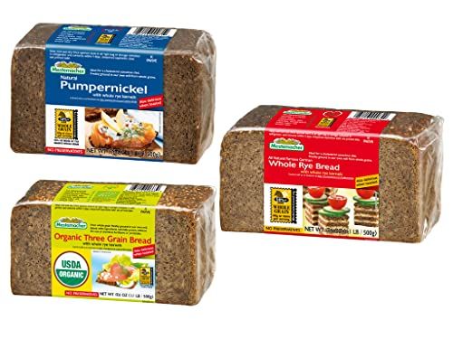 Mestemacher Whole Grain Bread (Organic 3-Grain, Pumpernickel, Whole Rye, variety pack of 3)