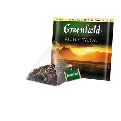Greenfield Rich Ceylon Pyramid Collection 20 Pyramids In Special Foil Sachets Black Tea Finely Selected Speciality Tea