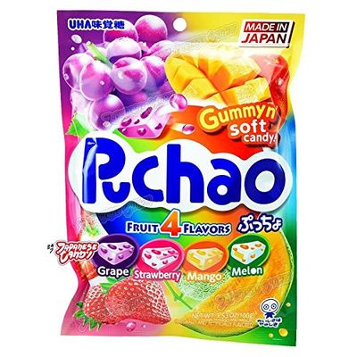 Puchao Gummy n' Soft Candy, 4 Fruits Flavors, 3.53 Ounces, Pack of 3