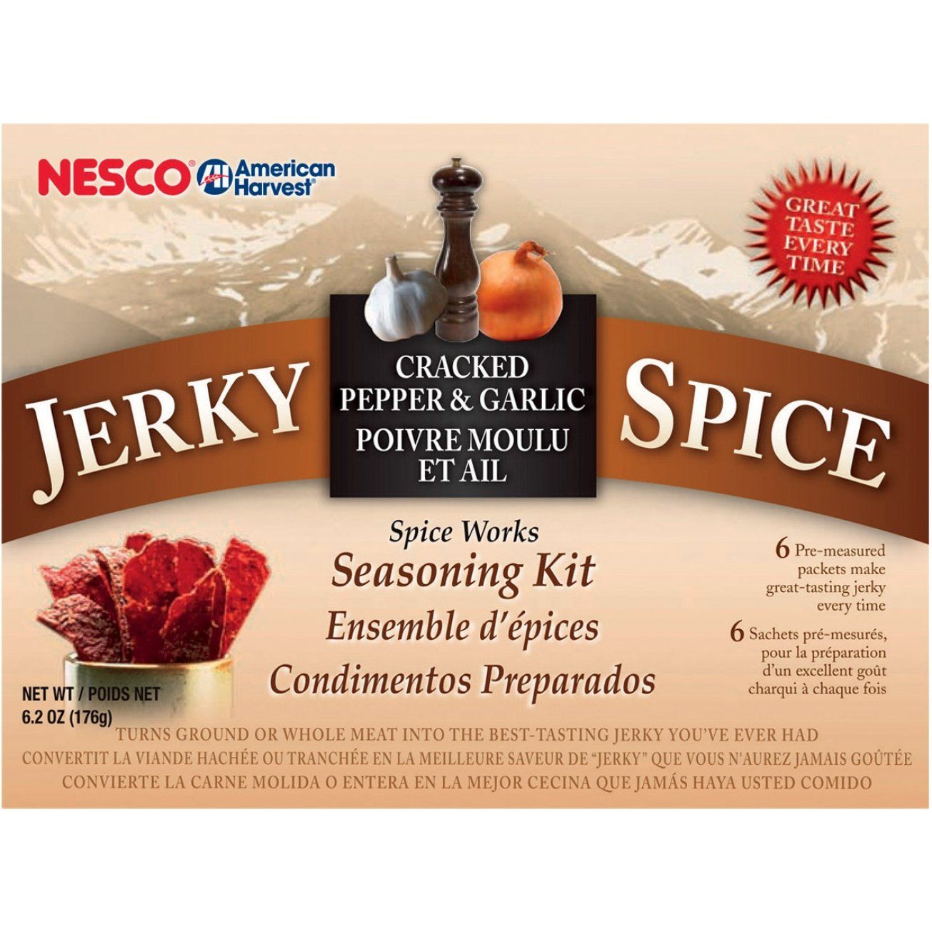 Nesco BJG-6, Jerky Spice Works, Cracked Pepper &amp; Garlic Flavor, 6 Piece Set
