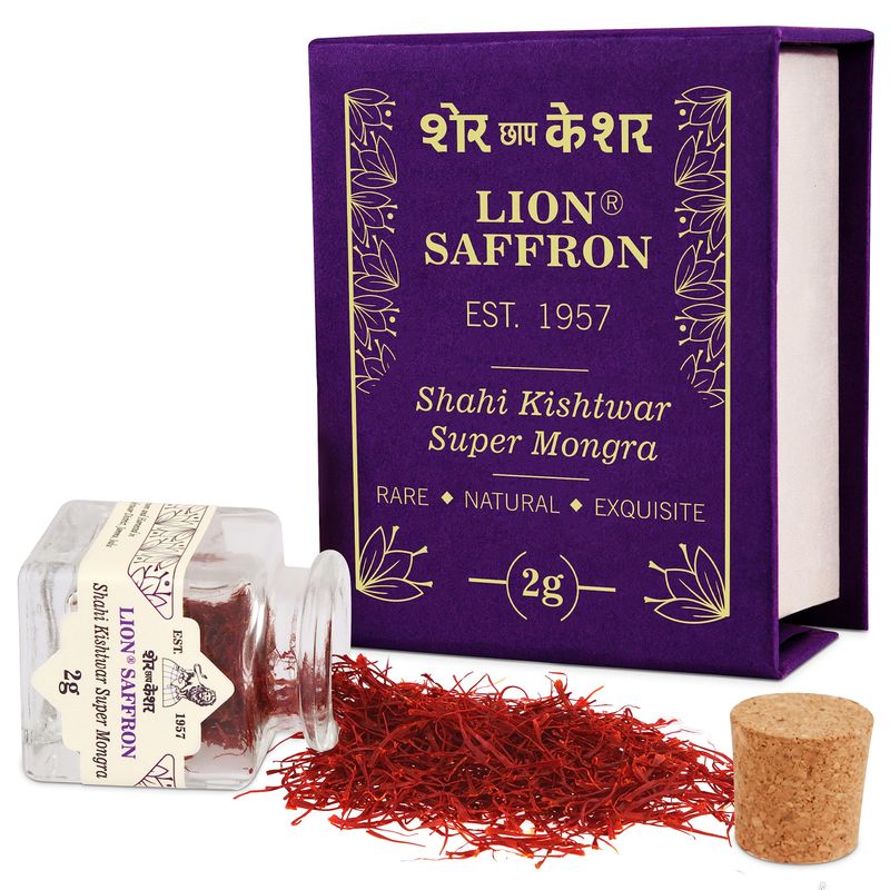 LION SAFFRON, Kishtwar Indian Saffron Threads (Highest Grade) Saffron for Kids &amp; Pregnant Women | Pure Saffron for Kids, Mood, Focus &amp; Overall Health|Kesar Saffron Gift Box | Azafran Puro (2 grams)