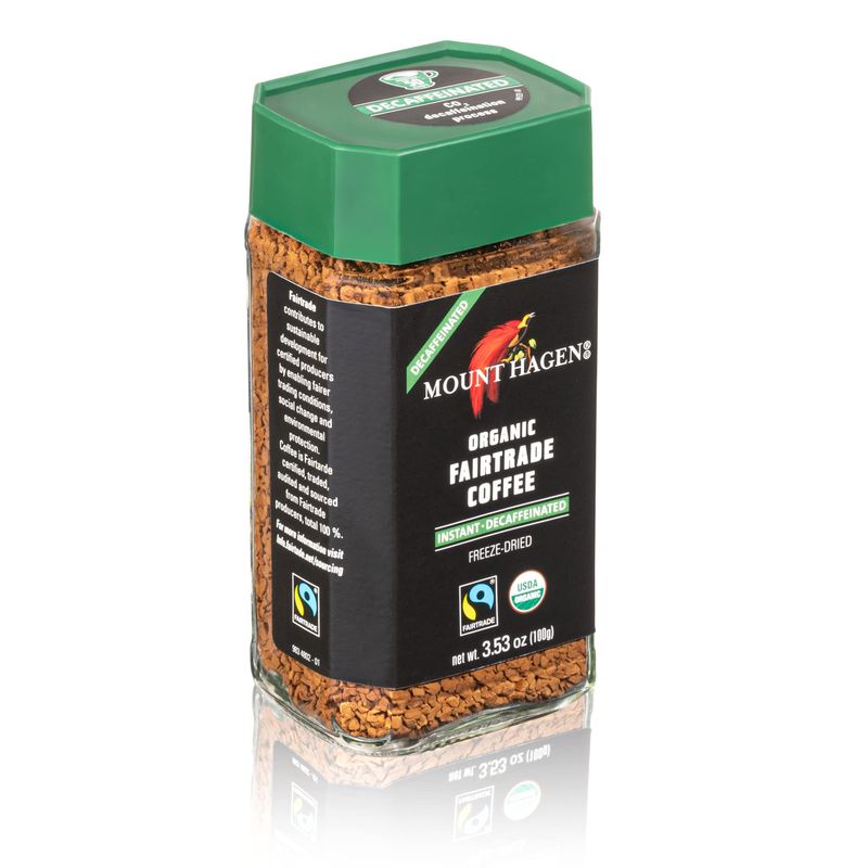 Mount Hagen 3.53oz Organic Freeze Dried Instant Decaf Coffee | Eco-friendly, Fairtrade Decaf Coffee Made From Organic Medium Roast Arabica Beans [3.53oz Jar]