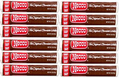 Necco Wafers Original Chocolate Flavored Hard Candy Rolls Bundle of 12 Rolls 2 Ounce Pack of 12