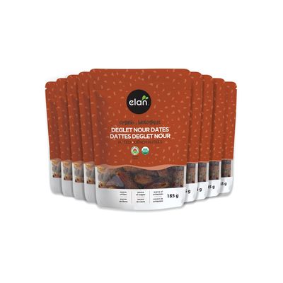 Elan Organic Pitted Dates, Naturally Sweet Dried Fruits, No Pits, No Sugar Added, No Sulphites, Non-GMO, Vegan, Gluten-Free, Kosher, Deglet Noor Dried Dates, 8 pack of 6.5 oz