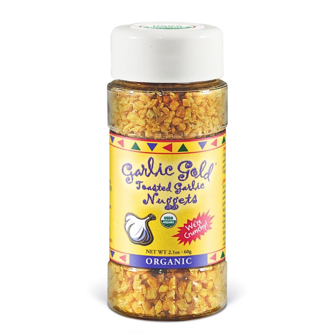Garlic Gold Toasted Garlic Nuggets, Crunchy Roasted Garlic Seasoning, USDA Certified Organic Salad Topper, Keto Paleo Friendly (2.1 Ounces, 1 Pack)