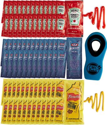 CMC Products - 75 Total Packets / 25 Count of each - Ketchup, Mustard, &amp; Mayo - with CMC Products Bag Clip