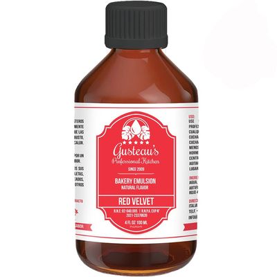 Gusteau&#39;s - Red Velvet Flavor Bakery Emulsion, 4 fl oz (100ml) Alcohol Free, Sugar Free, Kosher (Red Velvet)