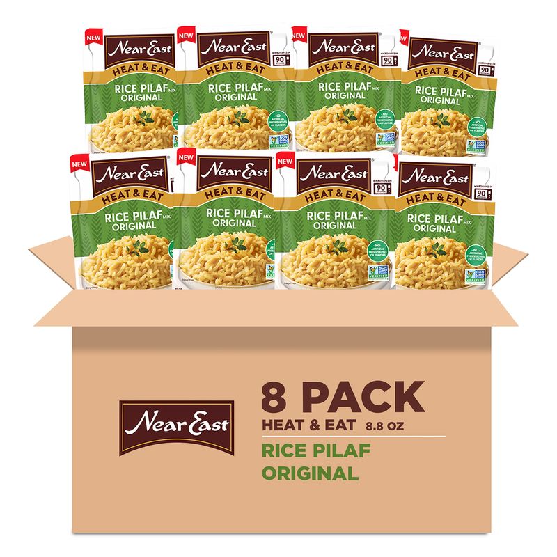 Near East Heat &amp; Eat Rice, Quick Cook Rice, Microwave Rice, Rice Pilaf, Original, 8.8oz Pouches (8 Pack)