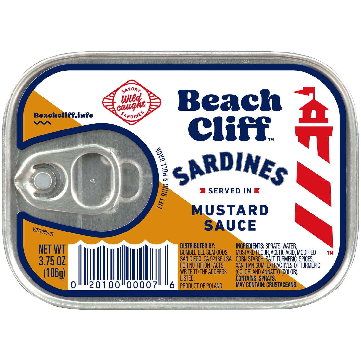 Beach Cliff Wild Caught Sardines in Mustard Sauce, 3.75 oz Can - 18g Protein per Serving - Gluten Free, Keto Friendly - Great for Pasta &amp; Seafood Recipes