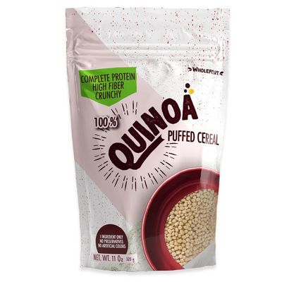 Puffed Quinoa Cereal + Nothing - Vegan - Gluten Free - Non-GMO - [11 oz] Try Quinoa Pops as Snacks - Cereal - Salad Topper for Sustainable Energy - Crunchy Quinoa is Good Mood Food - by Wholefort