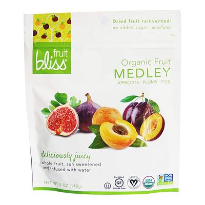 Fruit Bliss Dried Fruit Mix - Fruit Medley of Organic, Dried &amp; Pitted Apricots, Plums &amp; Figs - Organic Fruit Snacks, Dried Fruit Snacks, Resealable Pouches, Gluten-Free Vegan Snacks (1 Pack 5oz. Each)